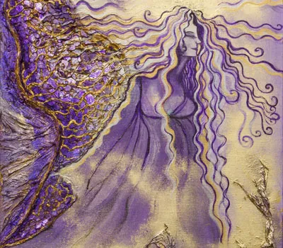 Erzengel-Darstellung in violettem Licht – Sinnbild für die Lichtstrahlen der Erzengel