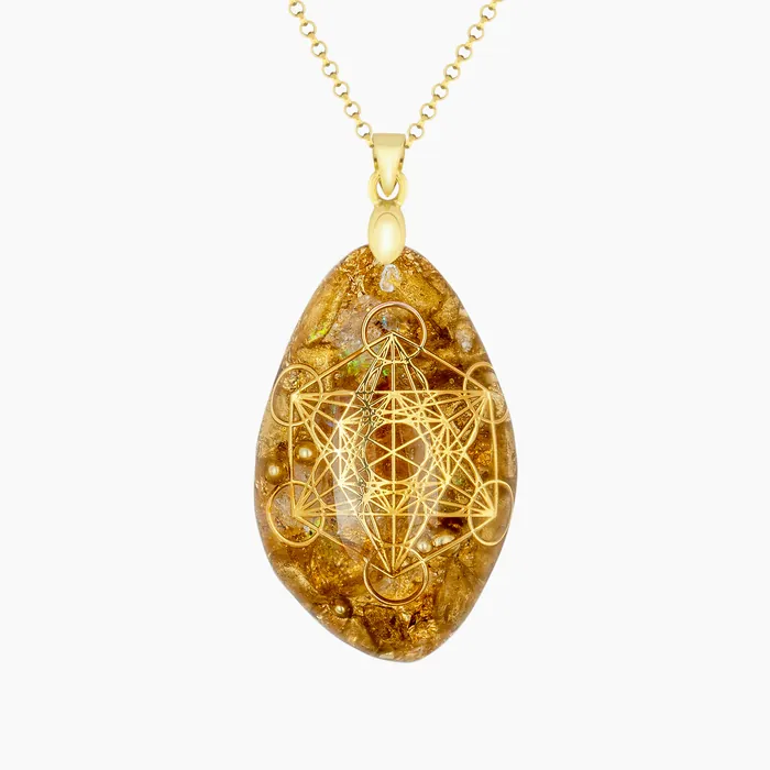 Pranatropfen® Metatron – Orgonit-Anhänger mit Metatron-Würfel, Bernstein und Citrin